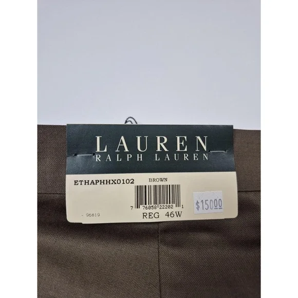 Lauren Ralph Lauren Pants Mens 46x36 Brown Wool Cashmere Pleated Dress Slacks - Picture 8 of 15